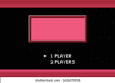 Retro 8 bit game screen background. Start new game.