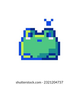 Retro 8 Bit Pixel Art Frog Icon. Y2K Nostalgic Toad Animal Sticker for Graphic Design, Print, and Decorative Patterns. Classic Games Inspired Symbol.