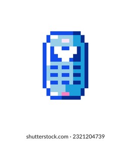 Retro 8 Bit Pixel Art Mobile Phone Icon. Y2K Nostalgic Sticker for Graphic Design, Print, and Decorative Patterns. Classic Games Inspired Symbol.