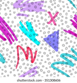 Retro 80s or 90s fashion style abstract seamless pattern background. Memphis inspired. Good for vintage textile fabric design, wrapping paper and website wallpapers. Vector illustration.  