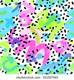 Retro 80s or 90s fashion style abstract seamless pattern background. Memphis inspired. Good for vintage textile fabric design, wrapping paper and website wallpapers. Vector illustration. 