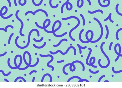 Retro 80's - 90's memphis seamless pattern with hand drawn doodle lines. Vector illustration.