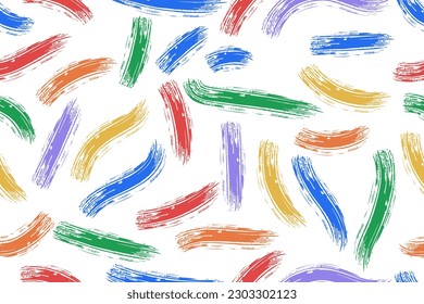 Retro 80's - 90's memphis seamless pattern with hand drawn brush strokes. Vector illustration.