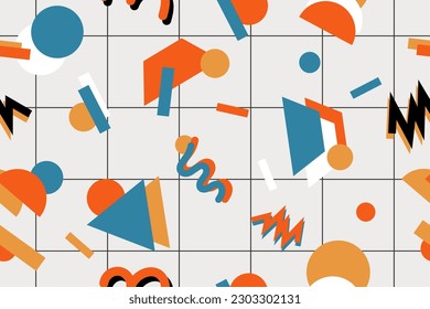 Retro 80's - 90's memphis seamless pattern with geometric shapes in memphis style. Vector illustration