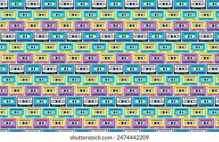 Retro 80s cassette pixel art pattern