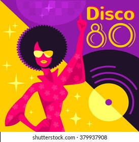 Retro 80s Disco Poster. Vector Flat Illustration