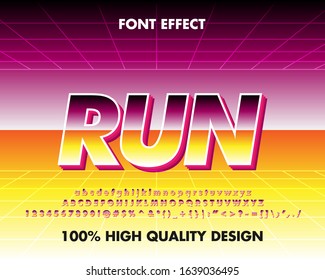 Retro 80s Font Effect Purple and yellow Gradient. Premium Design