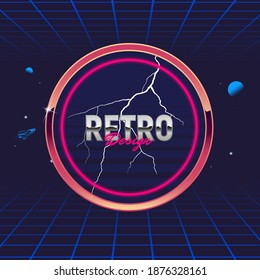 Retro 80's frame. Circle abstract frame. Template for social media. Hipster design. Retro 80's logo for Night club, music album, invitation. Print for t-shirt. Vector illustration