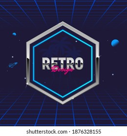 Retro 80's frame. Hexagon abstract frame. Template for social media. Hipster design. Retro 80's logo for Night club, music album, invitation. Print for t-shirt. Vector illustration