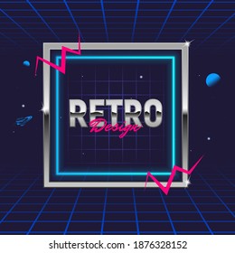 Retro 80's frame. Template for social media. Hipster design. Retro 80's logo for Night club, music album, invitation, banner, poster, cover. Print for t-shirt, tee. Vector illustration