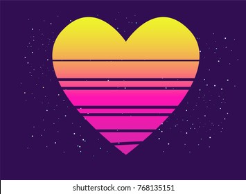 Retro 80s illustration vector, Valentine day postcard, Neon