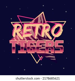 Retro 80s Logo, Label, Badge. Tigers Pattern. Retro Tigers. Vector Print For T-shirt, Typography.