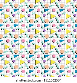 Retro 80s pattern seamless tile - Abstract, 80s style seamless pattern inspired by the Memphis Design Group. Pattern tile is included in swatches window.