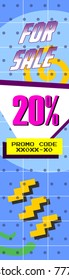 Retro 80's style banner with "20%" written