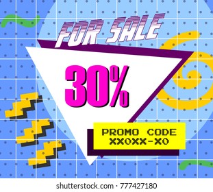 Retro 80's style banner with "30%" written