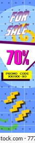Retro 80's style banner with "70%" written