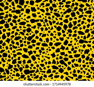 Retro 80s style bright yellow animal print with hand drawn black spots. Punk rock faux animal seamless vector design.