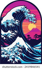 Retro 80's Style Great Wave, Japanese Style Pop Art