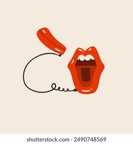 Retro 80s yellow cartoon trendy classic phone. Communication vector device.Hand drawn retro vintage style Icons. 1990s ,1880s symbol Vector illustration. Modern abstract retro classic elements prints.