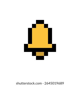  Ilustração retrô de 8 bits de um sino de escola dourada, comumente usado em salas de aula ou visuais escolares baseados no tempo.