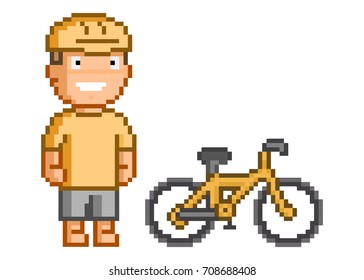 Ciclista de 8 bits retro para juegos y diseño.