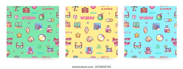 Retro 8-bit Summer Patterns: Geeky Pixel Art for Beach Parties, Coastal Travel, and Underwater Adventures with Cute, Vintage, and Y2K Digital Designs