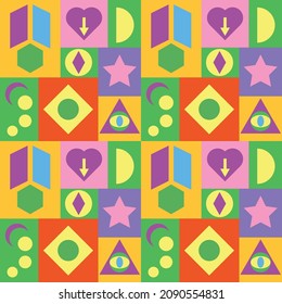 Fondo retro de los años 90 con formas geométricas. Concepto de Bauhaus. Composición geométrica abstracta para el fondo web, diseño artístico de afiches, portadas de libros, publicidad, impresión para tela. Ilustración del vector