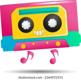 Retro 90s cassette tape vintage vector fun colorful cartoon mascot