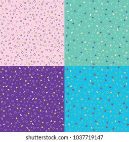 Retro 90s Kids Patterns in 4 color scheme with playful elements in a doodle/cartoon style