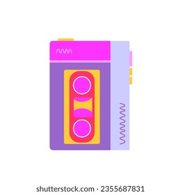 Retro 90's Music Cassette player Vector Illustration for Stickers, Logos, Prints, Patches and Social Media