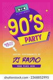Retro 90s music party poster, Vector Illustration