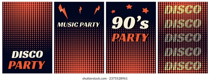 Retro 90s music party poster. Musical festival posters or flyers design template in retro style of 90s.Retro 90s Party Invitation Poster Template.Trendy typography cover vector design.