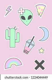 Retro 90s pastel goth alien icon set sticker 