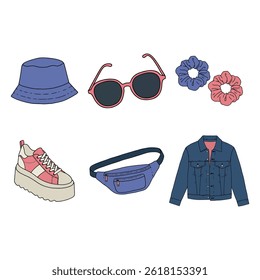 Retro 90s Style Outfit Elements Vector Illustration