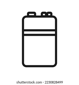 Retro 9v battery outline icon, stroke, sketch, line art vector illustration in simple and trendy design style, isolated on white background. A box-shaped battery that is often used for microphones. 