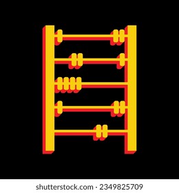 Retro abacus sign. 3D Extruded Yellow Icon with Red Sides a Black background. Illustration.