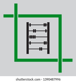 Retro abacus sign. Black icon inside green crop tool at light gray background