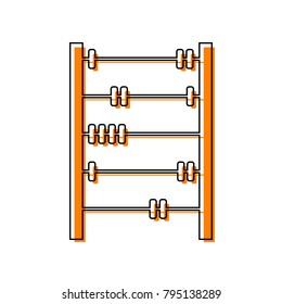 Retro abacus sign. Vector. Black line icon with shifted flat orange filled icon on white background. Isolated.