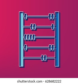 Retro abacus sign. Vector. Blue 3d printed icon on magenta background.