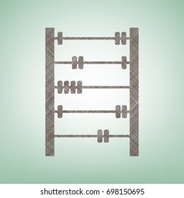 Retro abacus sign. Vector. Brown flax icon on green background with light spot at the center.
