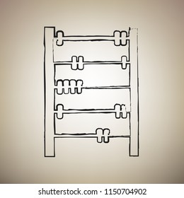Retro abacus sign. Vector. Brush drawed black icon at light brown background.