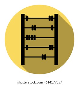 Retro abacus sign. Vector. Flat black icon with flat shadow on royal yellow circle with white background. Isolated.