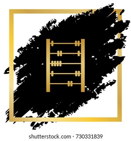 Retro abacus sign. Vector. Golden icon at black spot inside golden frame on white background.