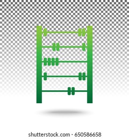 Retro abacus sign. Vector. Green gradient icon with shadow at bottom on transparent and white background.