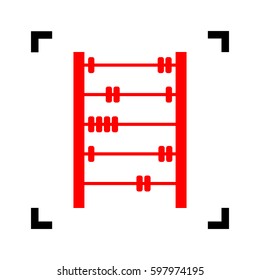 Retro abacus sign. Vector. Red icon inside black focus corners on white background. Isolated.