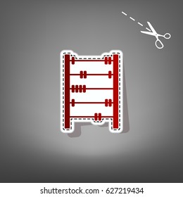 Retro abacus sign. Vector. Red icon with for applique from paper with shadow on gray background with scissors.