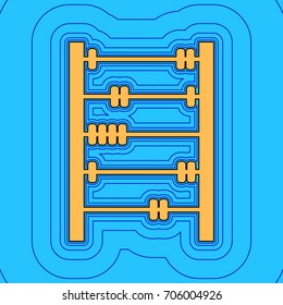 Retro abacus sign. Vector. Sand color icon with black contour and equidistant blue contours like field at sky blue background. Like waves on map - island in ocean or sea.