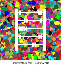 Retro abacus sign. Vector. White icon on colorful background with seamless pattern from squares.