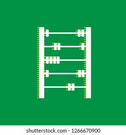 Retro abacus sign. Vector. White flat icon with yellow striped shadow at green background.