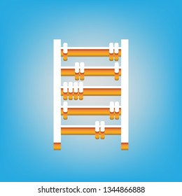Retro abacus sign. Vector. White icon with 3d warm-colored gradient body at sky blue background.